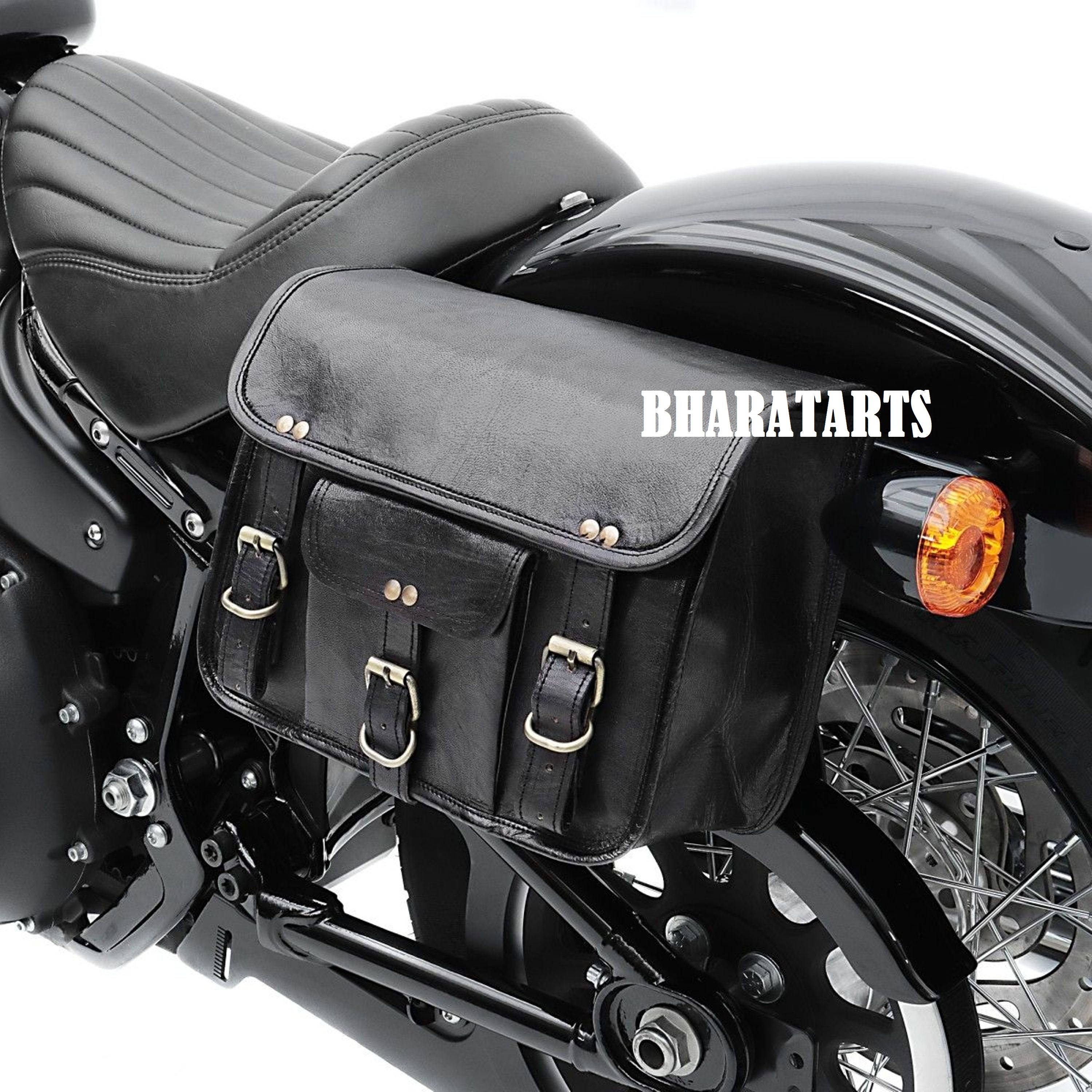 Dream Apparel Naked Cowhide Leather Motorcycle Saddle Bags Studded Throw  Over Saddlebags with Gun Holsters, Motorcycle Side Bags for Honda Shadow