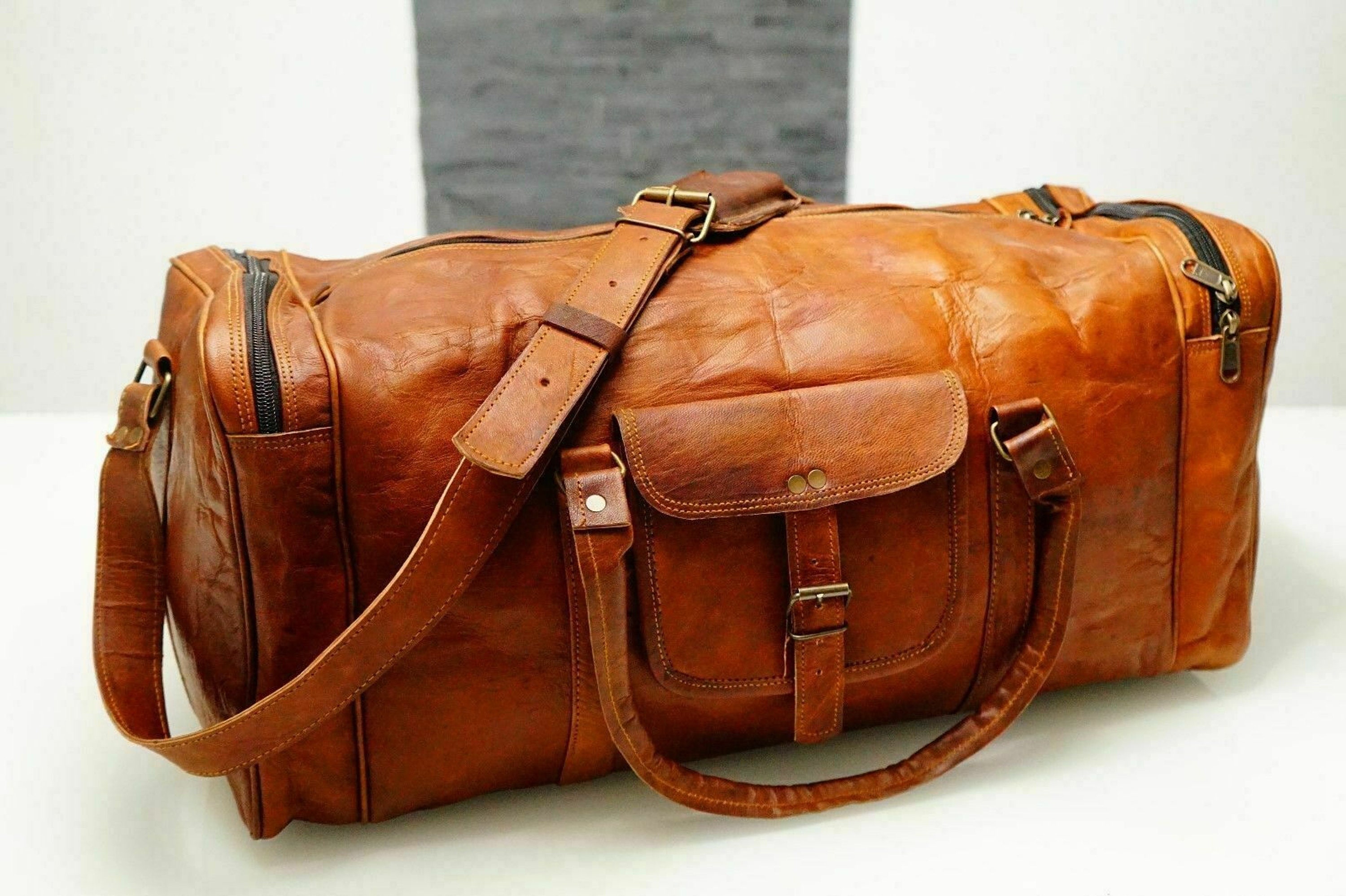 Personalised 24 Leather Duffle Bag Leather Weekend Bag Leather