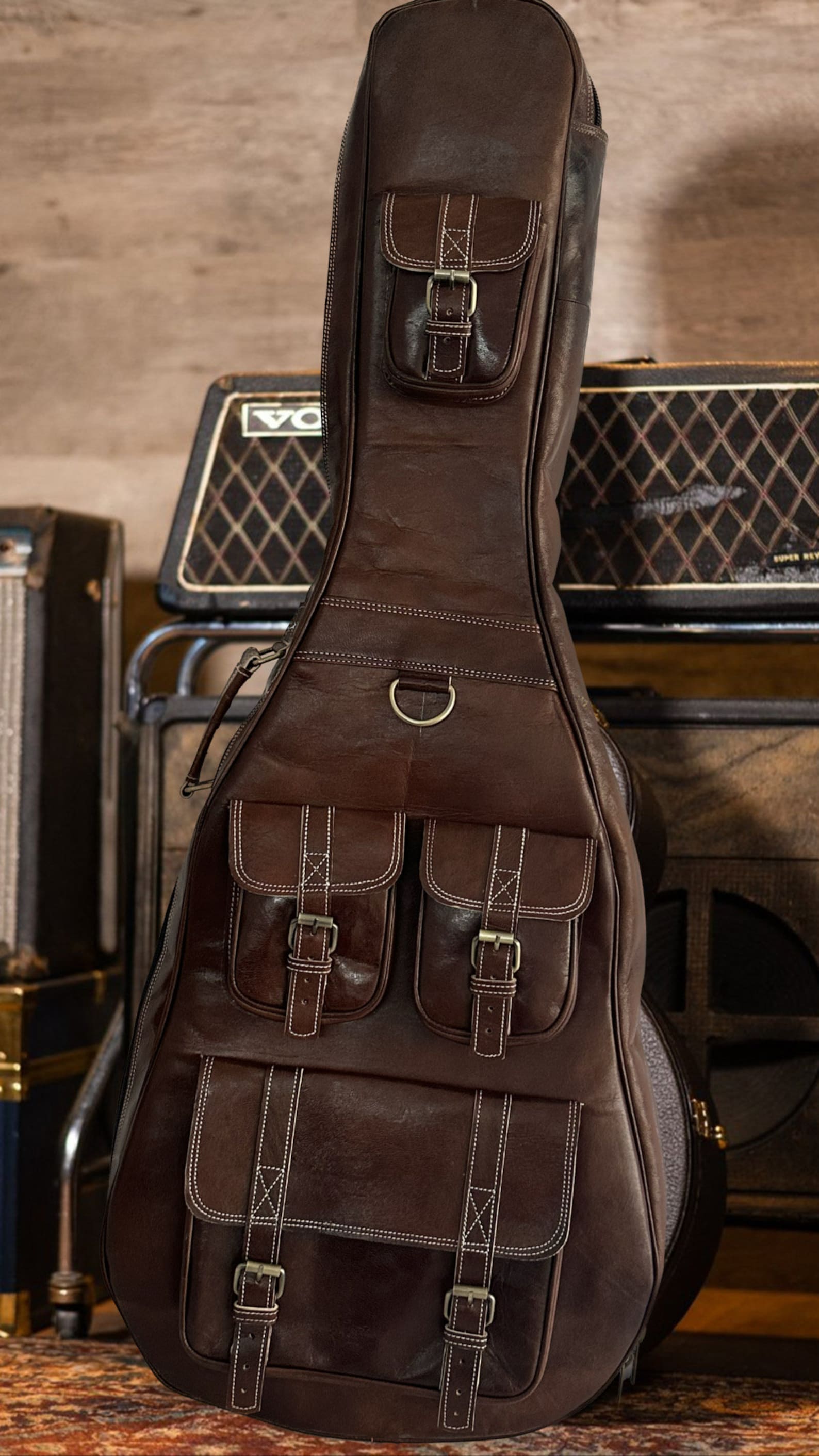 Leather Guitar Case Soft Case Guitar Bag Leather Case Etsy