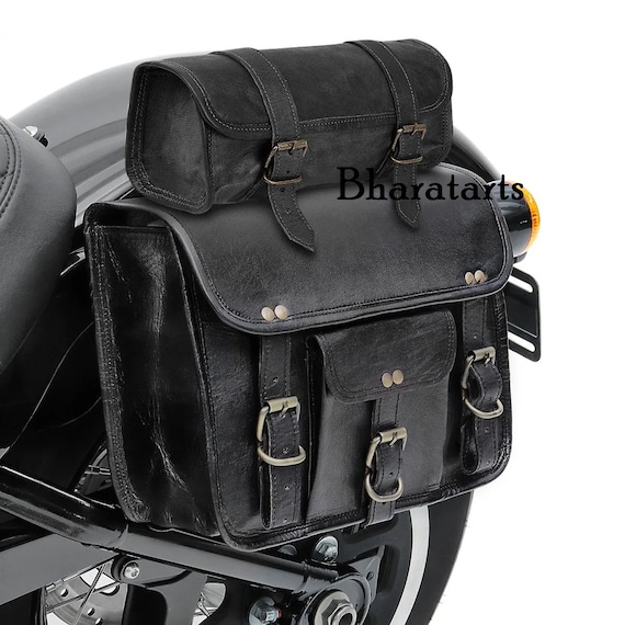 Lot De 2 Sacoches De Selle Moto En Cuir De Chèvre Véritable Marron - Taille 13" - Neuf