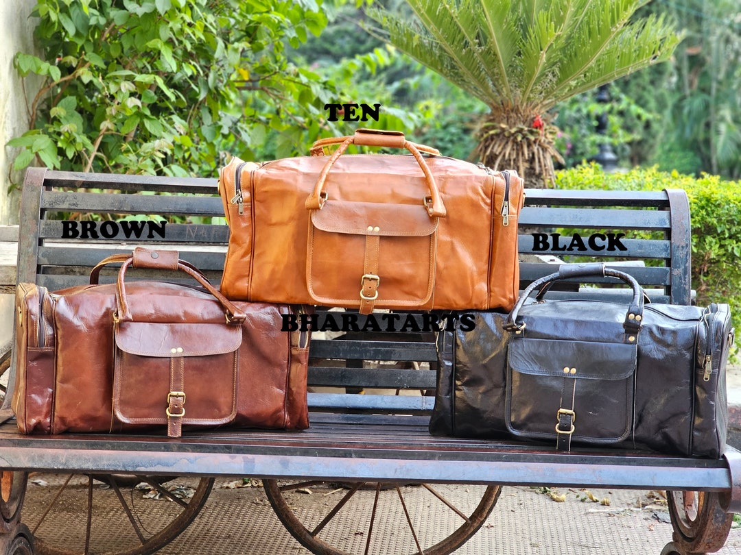 Handmade Personalized Leather Duffle Bag, Brown/black/tan Large Travel ...