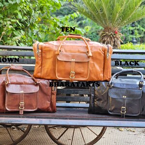 Handgemaakte gepersonaliseerde leren plunjezak, bruin/zwart/tan grote reistas, leren weekendtas heren, weekendtas, leren weekendtas