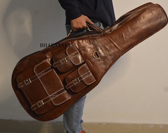 50% OFF Leather Guitar Case, Soft case, Guitar Bag, Leather case, Personalization Name/Band Logo Engraving Added