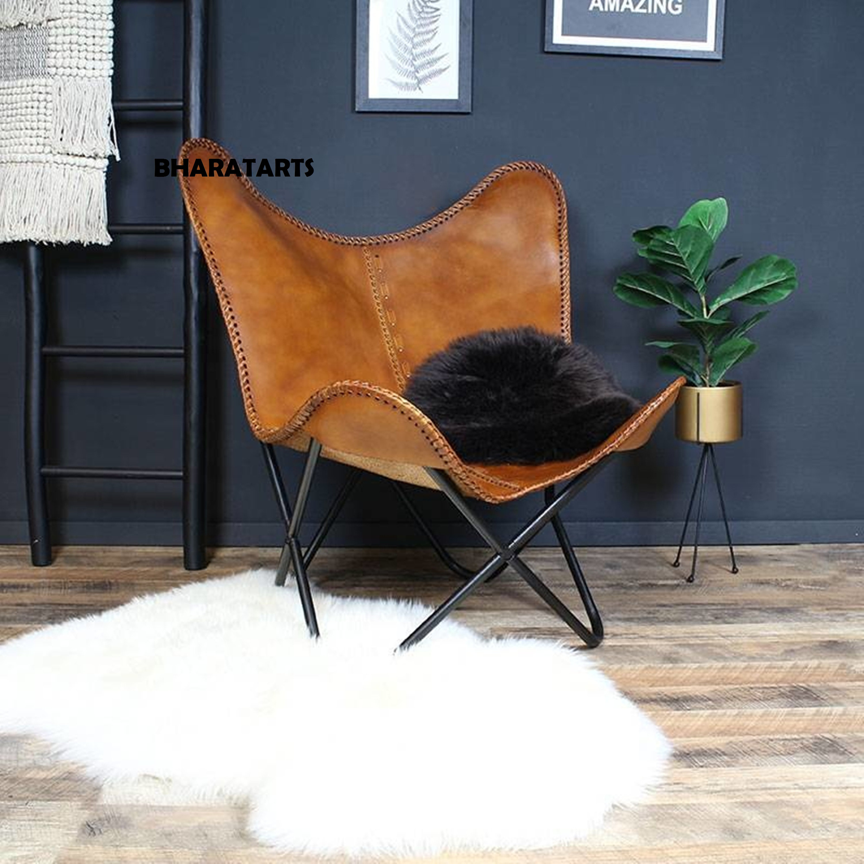 Leather Butterfly chair Leather living room chairs cover Etsy