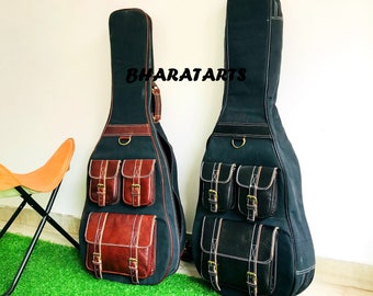 Canvas and Leather Guitar Bag personalized 42 Inches Guitar Case for Acoustic Classical Guitar with Top handle Dual Shoulder Strap