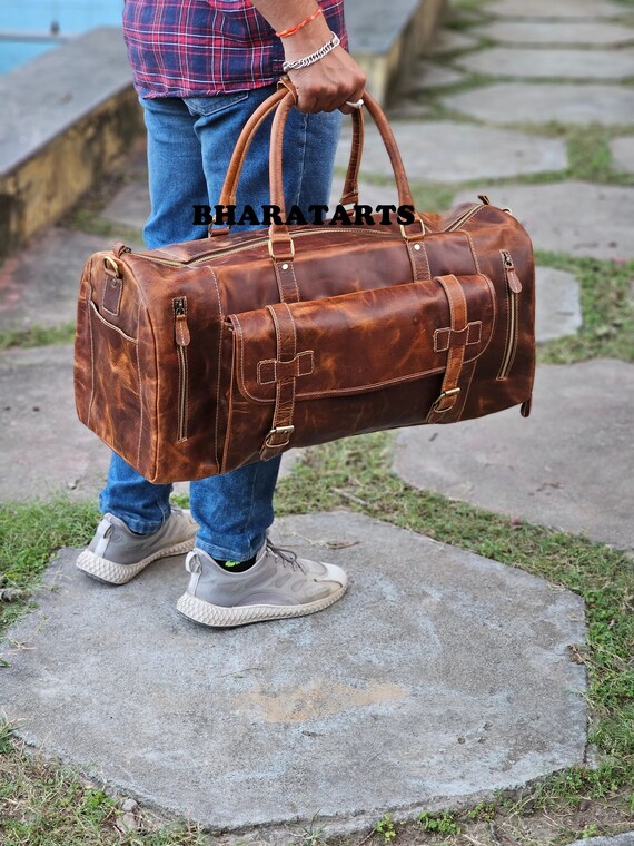 Genuine leather duffel travel overnight weekend leather bag new arrivals