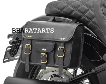 Leather Saddlebags , Motorcycle Pouch , Black Two Bags Panniers Saddle Bags For Sportscasters