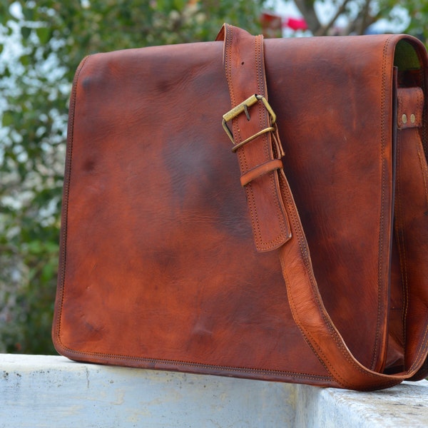 Personalised Classic leather messenger bag,briefcase bag, laptop bag, shoulder bag, crossbody bag, satchel gift for him 18"