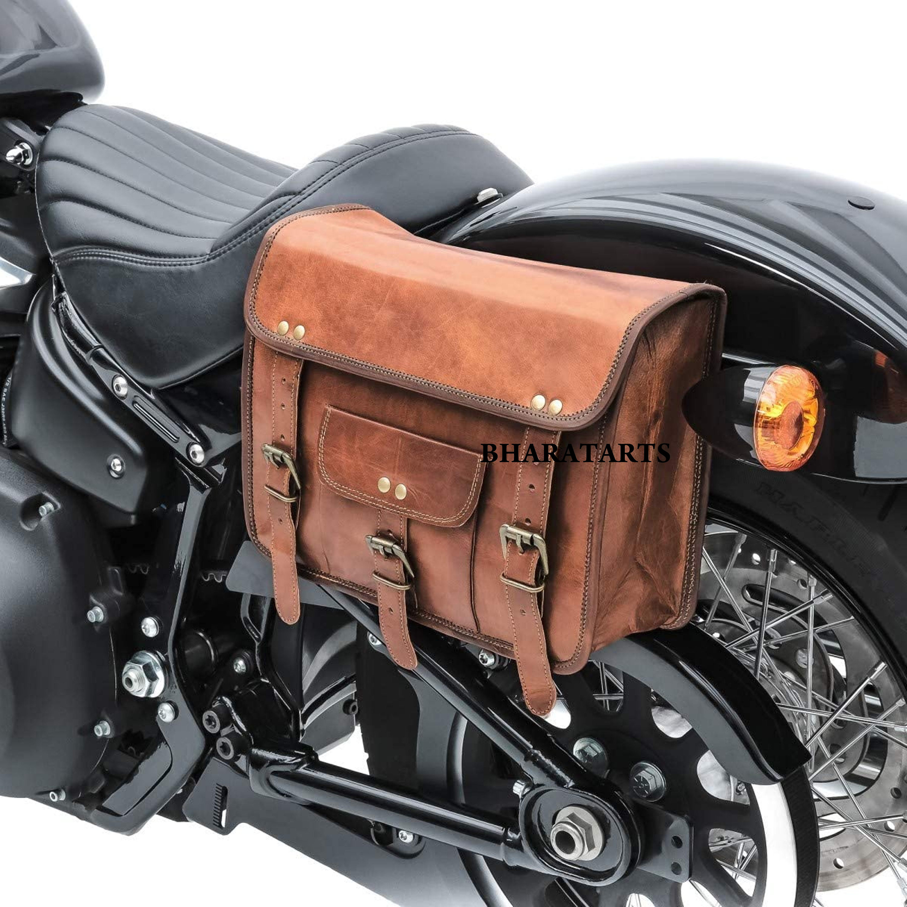 2 Real Vintage Brown Leather Saddle Bag Motorcycle Left Right Luggage  Panniers