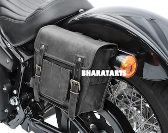 Leather Motorcycle Bike Bag, Set of 2 Saddle Panniers, Side Panniers Bag, Motorcycle Side Pouch, Black Leather Side Pouch