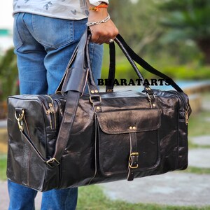 Handmade Personalized Leather Duffle Bag, Brown/black/tan Large Travel ...