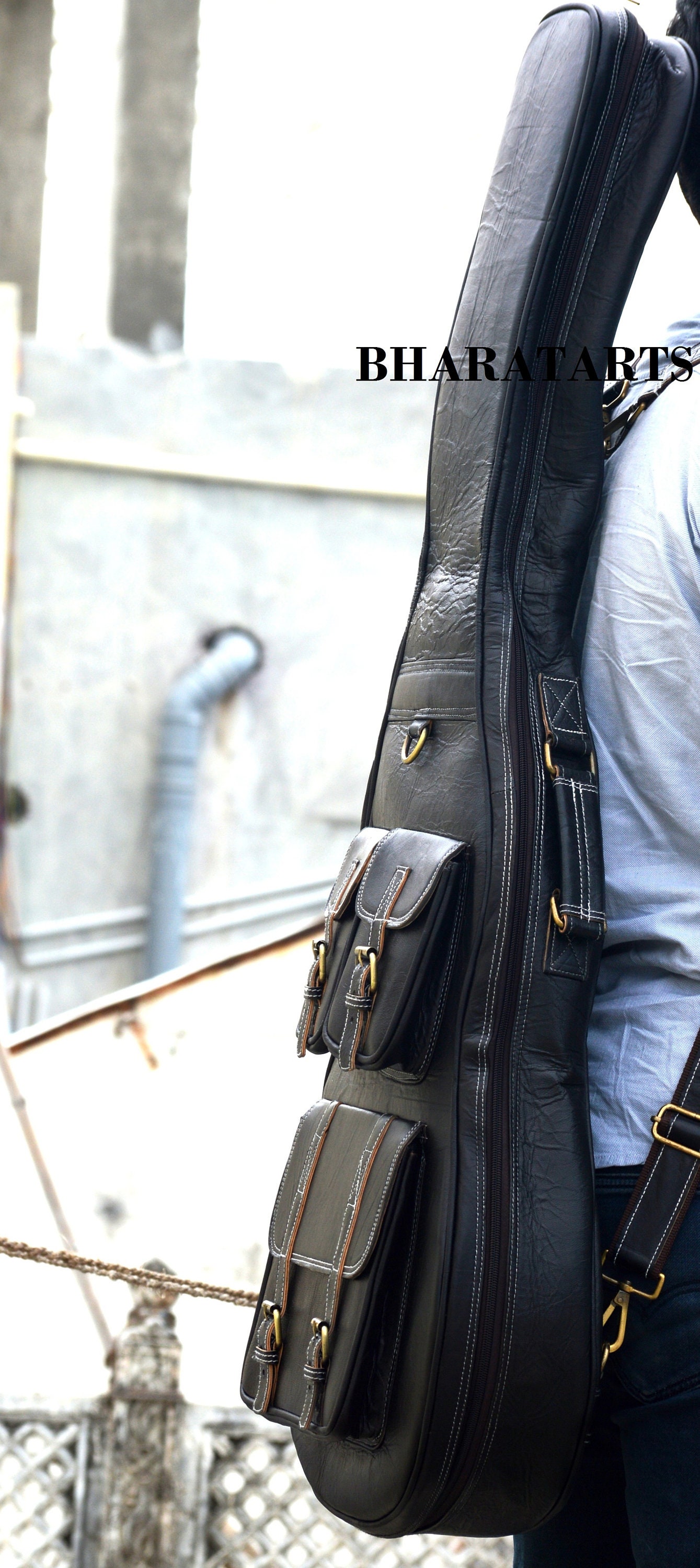 Leather Guitar Case Soft Case Guitar Bag Black Leather Case Etsy