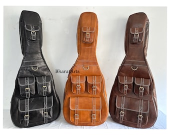 Gitarrenkoffer aus Leder, Softcase, Gitarrentasche, Ledertasche, Personalisierung mit Name/Band-Logo-Gravur hinzugefügt