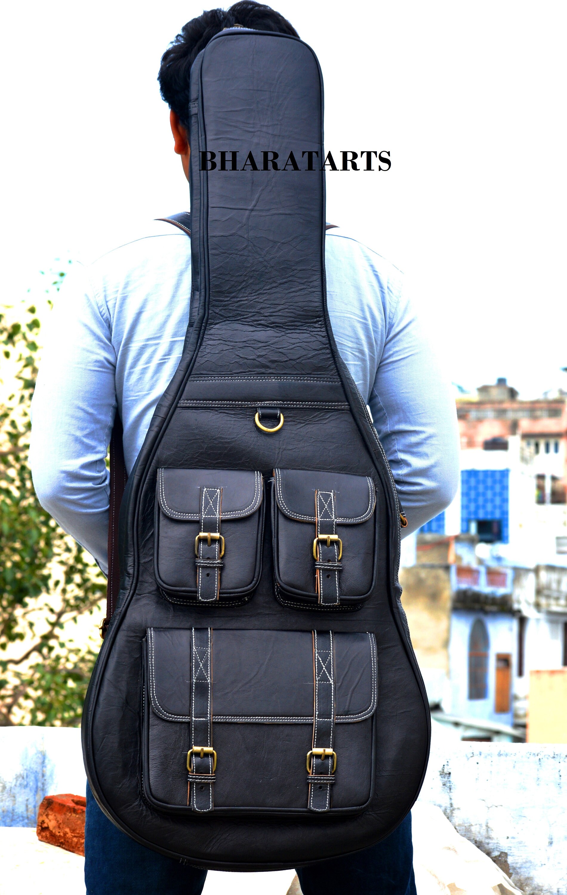 Leather Guitar Case Soft Case Guitar Bag Black Leather Case Etsy