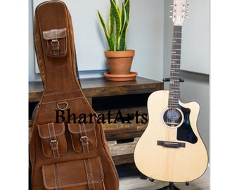 Leather Guitar Case, Soft case, Guitar Bag, Black Leather Case Handmade leather Guitar Bag