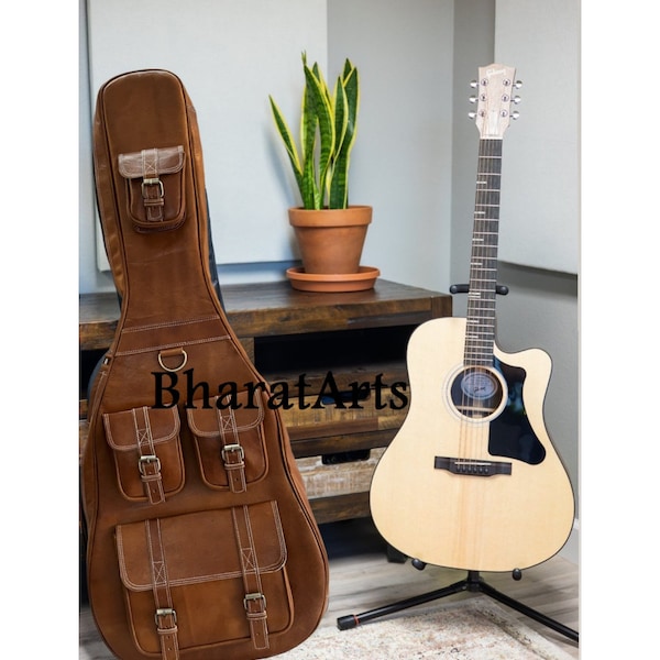 Leather Guitar Case, Soft case, Guitar Bag, Black Leather Case Handmade leather Guitar Bag