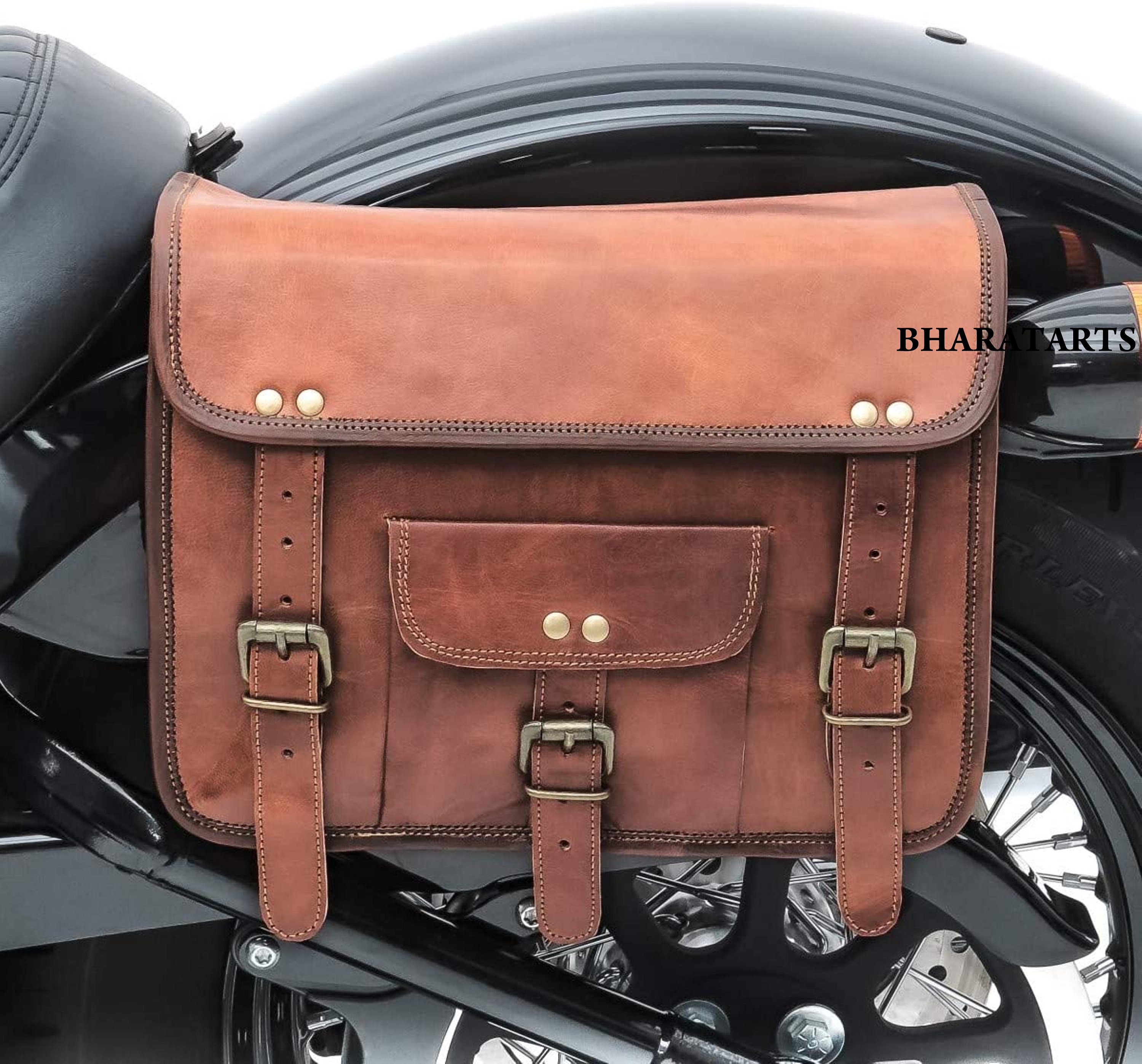 Personalized Motorcycle Saddlebags Saddle Panniers 2 Bags Side Pouch Brown Leather Handmade Pair