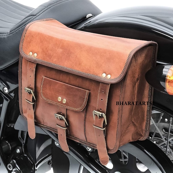 2 Real Vintage Brown Leather Saddle Bag Motorcycle Left Right Luggage  Panniers