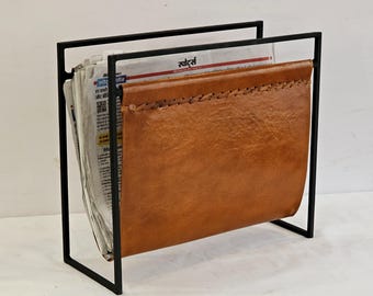 Leather Magazine Rack Newspaper Holder Magazine Holder Vinyl Record Holder Wall Mounted Magazine Organizer for Living Room Office Bedroom