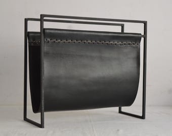 Leather Magazine Rack Newspaper Holder Magazine Holder Vinyl Record Holder Wall Mounted Magazine Organizer for Living Room And Office
