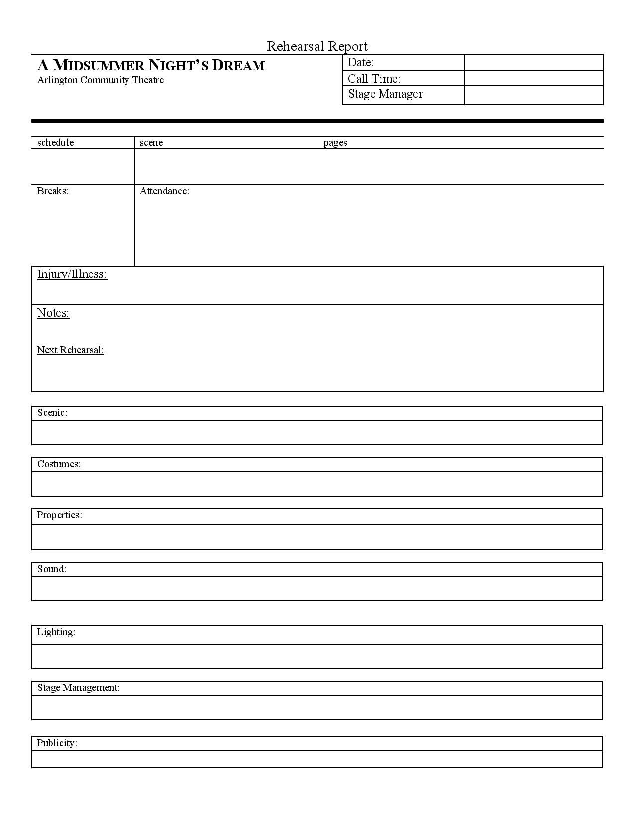 Rehearsal Report Template Sampletemplate my id
