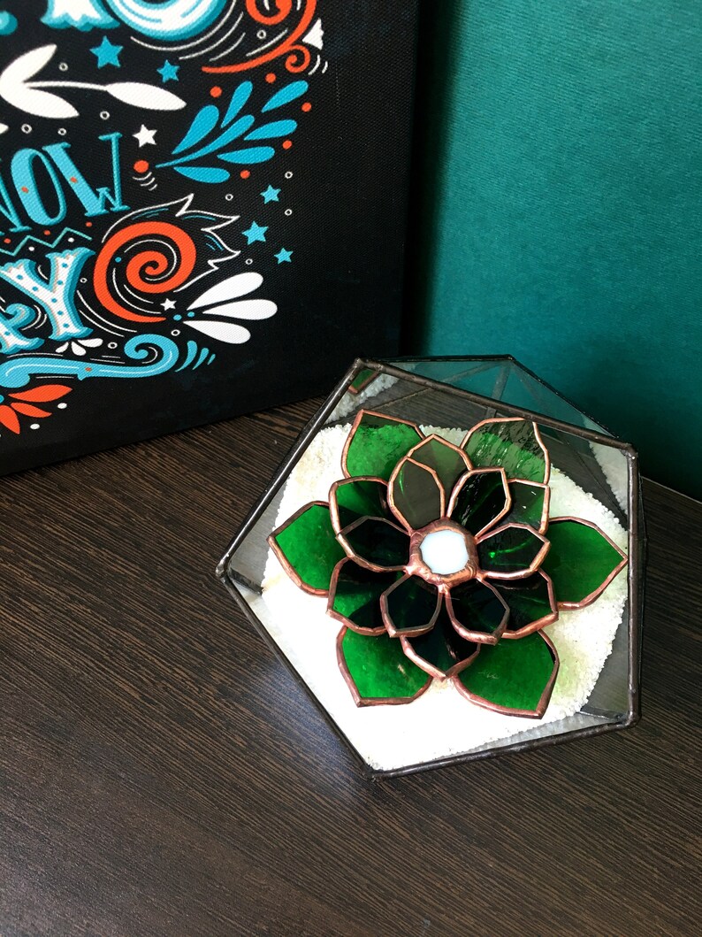 Stained glass succulent stained glass suncatcher for table decor