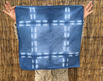 Hand Dyed Shibori Natural Dye Indigo Bandana / Hankie / Scarf! Tie Dye Shibori Cosmic Crossroads Design!