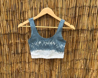 Sz. Small Hand Dyed Shibori Natural Dye Indigo Crop Bra! size Small