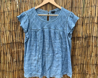 sz. XL Hand Dyed Natural Dye Indigo Lacey Shirt!  size women's Extra Large