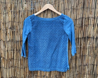 sz. XS Hand Dyed Natural Dye Indigo Lace Shirt! Blue Breeze Design!  size women's Extra Small