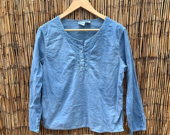 sz. M Hand Dyed Natural Dye Indigo Lace Embroidered Shirt! Blue Breeze Design!  size women's Medium