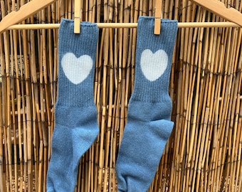 Hand Dyed Shibori Natural Dye Indigo Socks! Tie Dye Shibori Grounded Love Design!  size: unisex adult, one size!