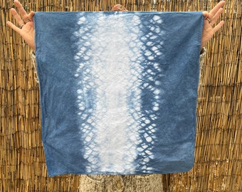 Hand Dyed Shibori Natural Dye Indigo Bandana / Hankie / Scarf! Tie Dye Shibori Honeycomb Design!