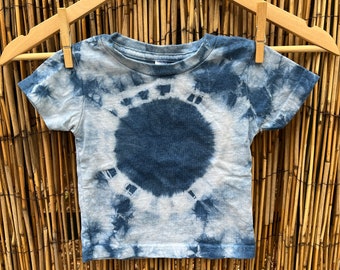 Baby Sz 24mo. Hand Dyed Shibori Natural Dye Indigo T-shirt! Shibori Blue Sol Design! size toddler 24 mo.