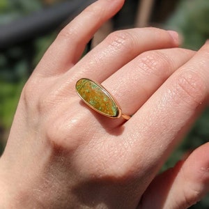 Size 8 RARE Green and Gold Orvil Jack Turquoise Ring - Handmade Jewelry