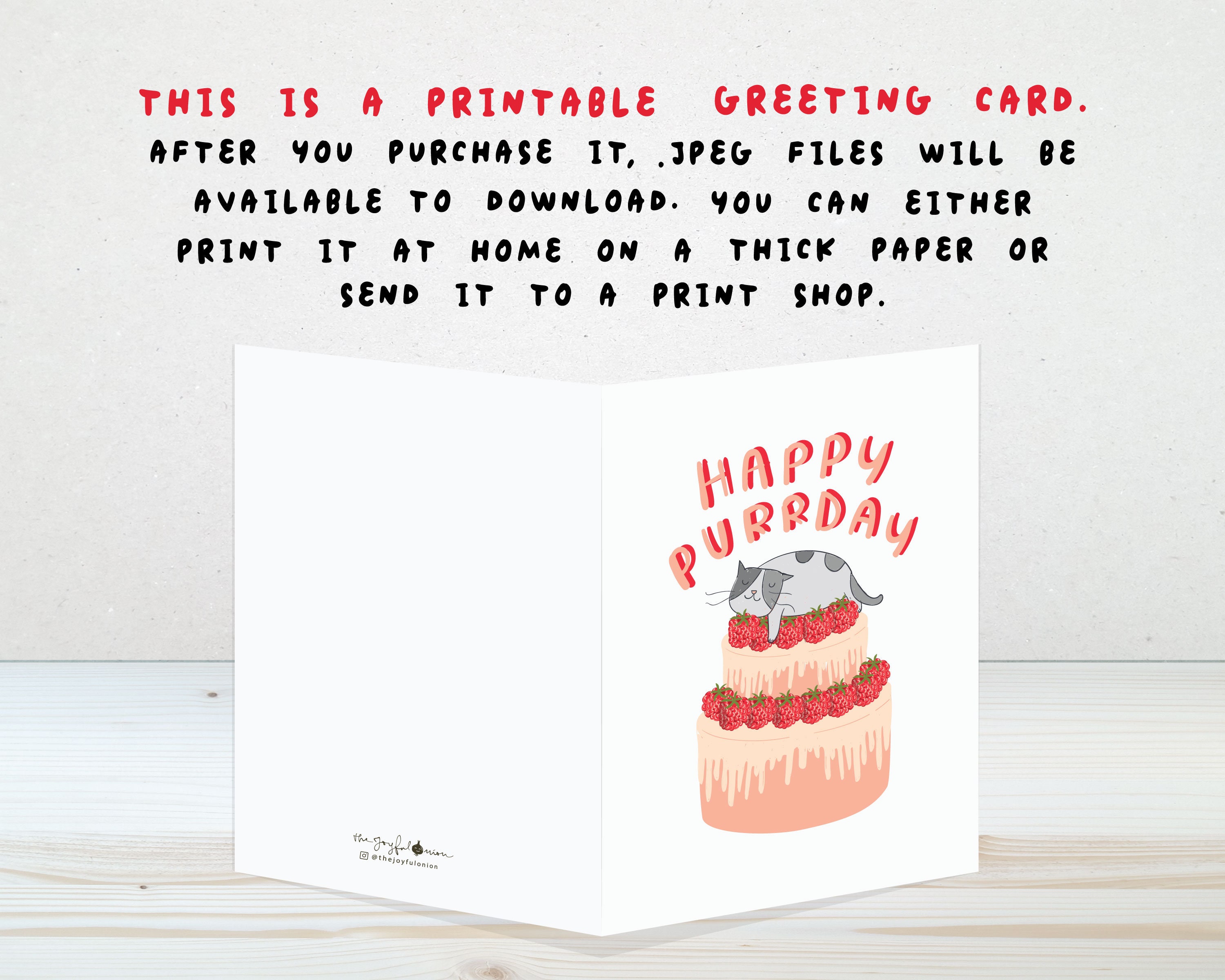 Instant Download Cute Cat Birthday Card, Happy Birthday Cat Card ...