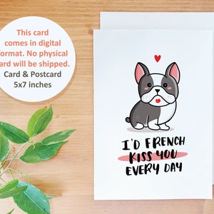 すぐにダウンロードできるバレンタインのかわいいカード、かわいいフレンチブルドッグのラブカード、ボーイフレンドのフレンチブルドッグカード、フレンチブルドッグのスイートカード、夫のラブカード