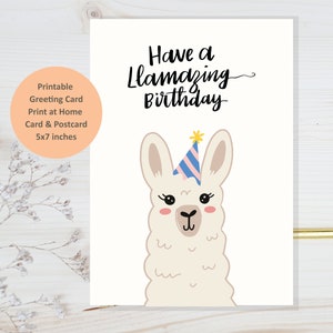 Instant Download Llama Birthday card, Cute llama birthday card, lovely llama gift card, Llama lover birthday card, Happy birthday llama card