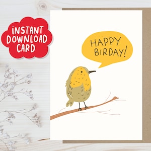 Biglietto di auguri stampabile per buon compleanno / Biglietto di auguri per amanti della natura / Biglietto con uccelli per lei / Biglietto con uccellino per fratello e sorella / Biglietto con uccellino piccolo