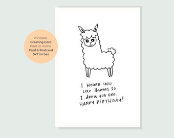 Instant Download Llama Birthday card, Llama funny cute birthday card, I love llamas card,  Llama card, Happy Birthday Boyfriend card