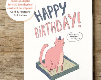 Descarga instantánea, tarjeta de cumpleaños para gatos, chiste gracioso sobre la caja de arena, amante de los gatos sarcástico