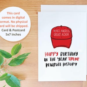 Tarjeta de descarga digital de feliz cumpleaños de Donald Trump, tarjeta de cumpleaños de Trump para presidente imprimible, postal imprimible de Trump, tarjeta de amante de Trump