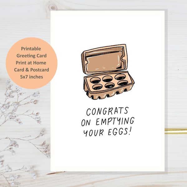 Instant Download Ovaries Removal Card, Funny Hysterectomy card, Eggs Free Women Surgery Card, Funny Egg Carton Print at Home Card