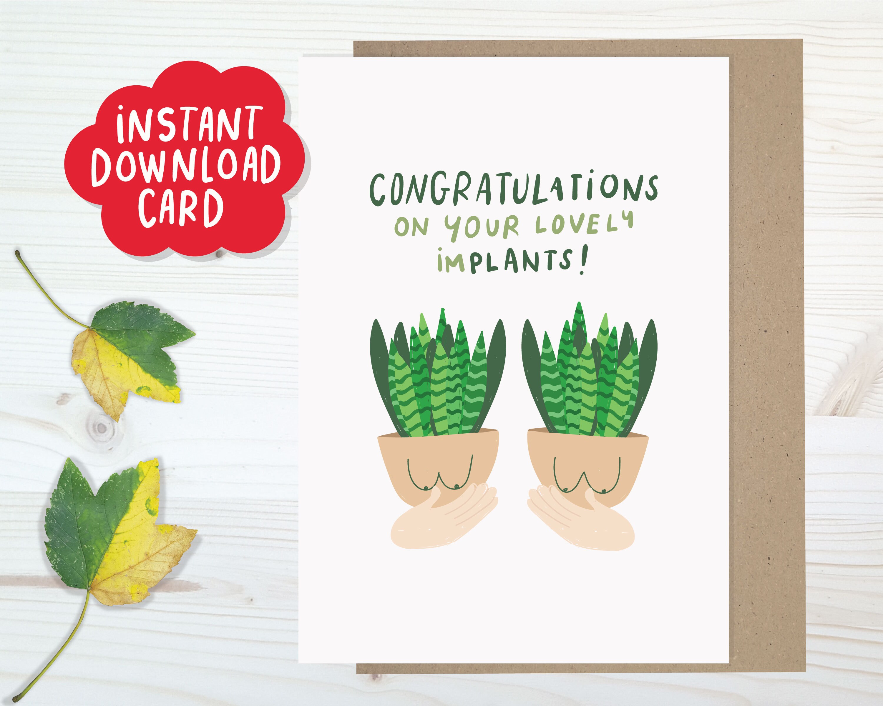Instant Download Printable New Boobs Card, Funny Boob Job Card, Printable Boobs Card, Cute Boob ...