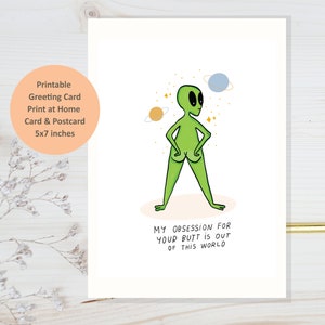 Instant Download Butt obsession card, Love your ass card, Funny butt card, Printable ass card, Alien butt card, Cute butt greeting card