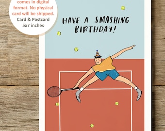 Tarjeta de cumpleaños divertida de tenis con descarga digital, tarjeta de práctica de tenis de cumpleaños sensacional