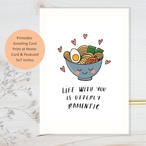 Instant Download Ramen-liefdeskaart, romantische liefhebberskaart, zoete jubileumkaart, echtgenoot Ramen-kaart, Japan Ramen-kaart, leuke kaart vriendje