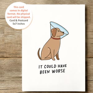 Funny Dog Get Well Card, Elizabethan Collar (Digital Download), Cute Surgery Card