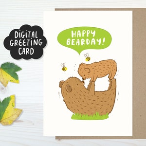 Jolie carte d'anniversaire à téléchargement immédiat pour maman, carte maman ours bébé ours, carte joyeux anniversaire maman, belle carte de fête des mères, carte de fête des pères