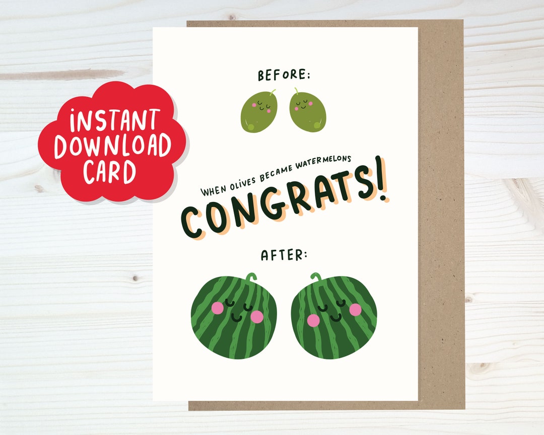Instant Download Cute Boob Job Card | Funny New Boobs Printable Card - Etsy UK